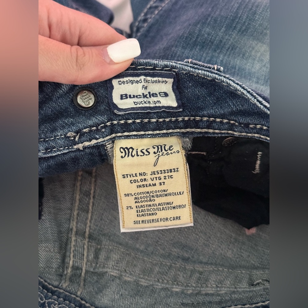 Miss Me Blue Boot Cut Jeans with Silver Embellishments - Picture 6 of 8